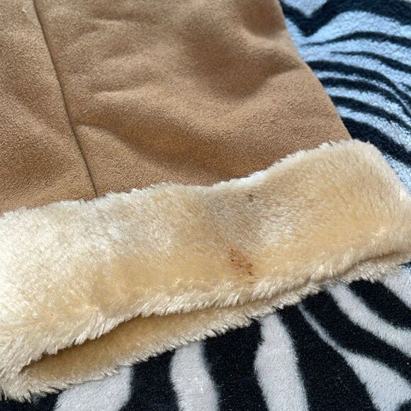 Vintage Oscar de la renta tan suede faux leather faux fur sherpa  button jacket - Picture 5 of 13